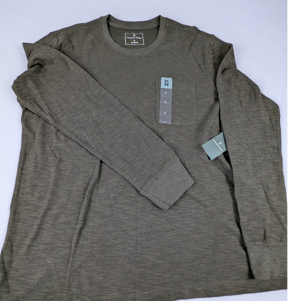 Mutual Weave Mens XL Long Sleeve Pocket Tee Olive Green Slub Knit Cotton Blend